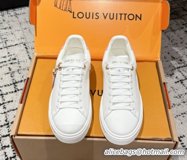 Hot Style Louis Vuitton Time Out Sneakers in White Leather with Pink Label Hanging 1AGUXO 0829008 