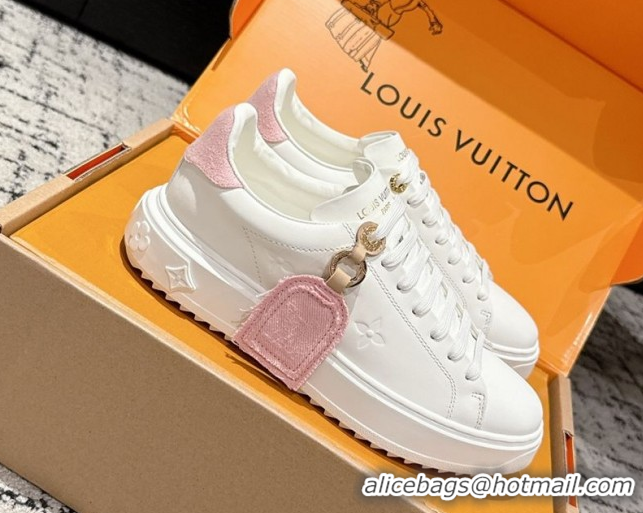Hot Style Louis Vuitton Time Out Sneakers in White Leather with Pink Label Hanging 1AGUXO 0829008 
