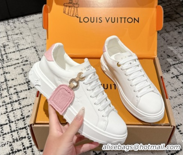 Hot Style Louis Vuitton Time Out Sneakers in White Leather with Pink Label Hanging 1AGUXO 0829008 
