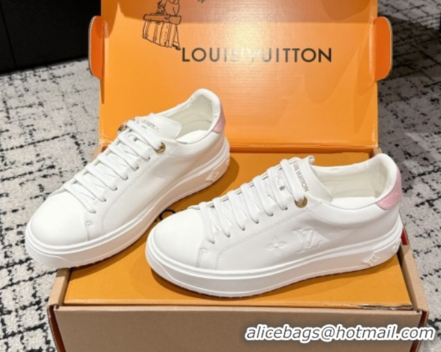 Hot Style Louis Vuitton Time Out Sneakers in White Leather with Pink Label Hanging 1AGUXO 0829008 