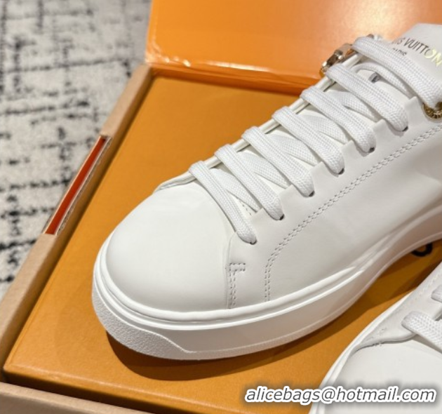 Hot Style Louis Vuitton Time Out Sneakers in White Leather with Pink Label Hanging 1AGUXO 0829008 
