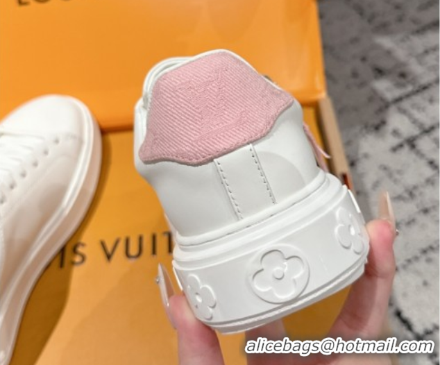 Hot Style Louis Vuitton Time Out Sneakers in White Leather with Pink Label Hanging 1AGUXO 0829008 