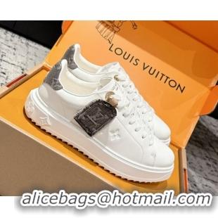 Top Design Louis Vuitton Time Out Sneakers in White Leather with Grey Label Hanging 1AGUXO 0829009 