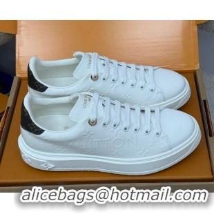 Charming Louis Vuitton Time Out Sneakers 4cm in White Debossed Monogram Leather 1AAP6O 0829010