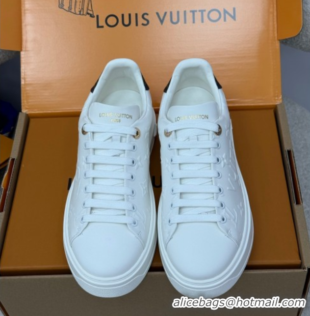 Charming Louis Vuitton Time Out Sneakers 4cm in White Debossed Monogram Leather 1AAP6O 0829010