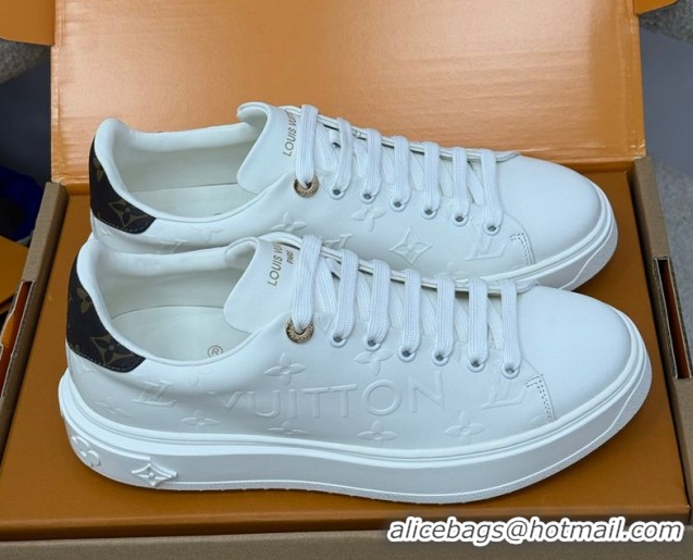 Charming Louis Vuitton Time Out Sneakers 4cm in White Debossed Monogram Leather 1AAP6O 0829010