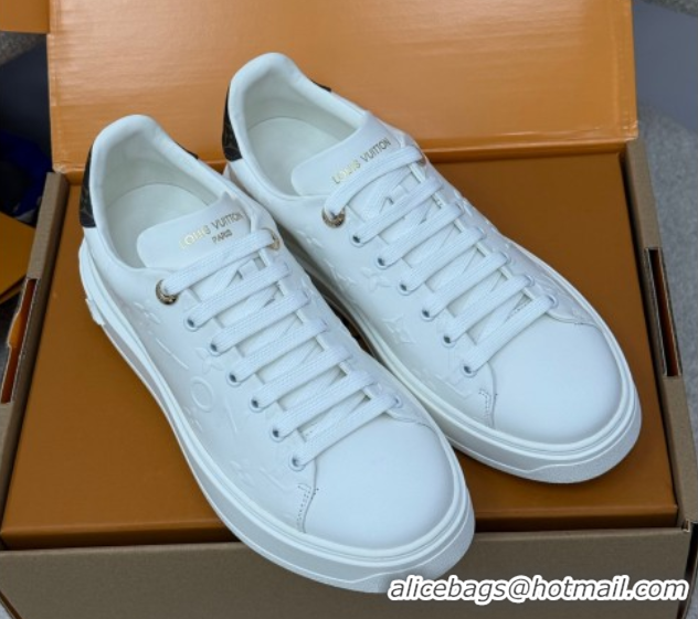 Charming Louis Vuitton Time Out Sneakers 4cm in White Debossed Monogram Leather 1AAP6O 0829010