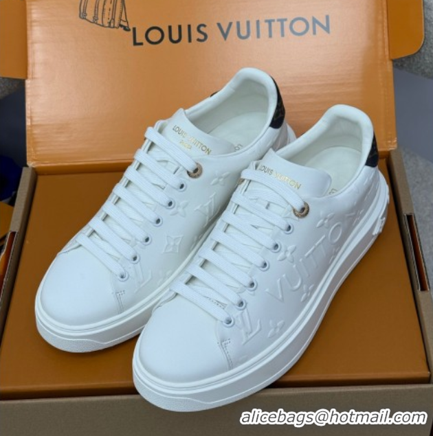 Charming Louis Vuitton Time Out Sneakers 4cm in White Debossed Monogram Leather 1AAP6O 0829010