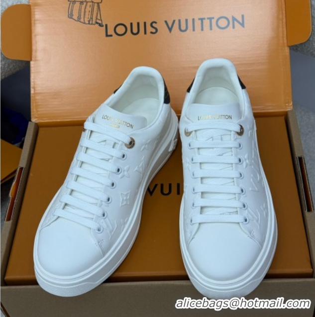 Charming Louis Vuitton Time Out Sneakers 4cm in White Debossed Monogram Leather 1AAP6O 0829010