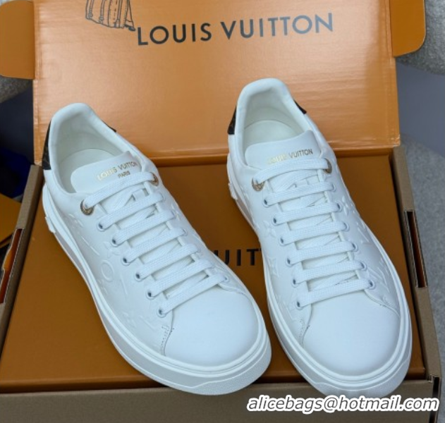 Charming Louis Vuitton Time Out Sneakers 4cm in White Debossed Monogram Leather 1AAP6O 0829010