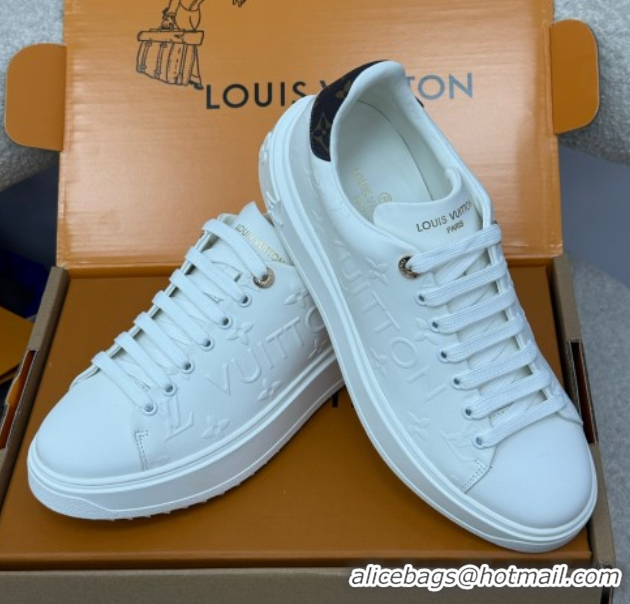 Charming Louis Vuitton Time Out Sneakers 4cm in White Debossed Monogram Leather 1AAP6O 0829010