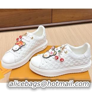 Trendy Design Louis Vuitton Time Out Sneakers 4cm in White Monogram Leather with Charm 0829011