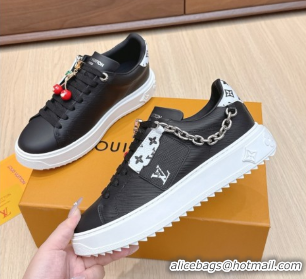 Stylish Louis Vuitton Time Out Sneakers 4cm in Epi Leather 1AHOGG Black 0829014