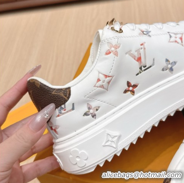 Shop Duplicate Louis Vuitton Time Out Sneakers 4cm in Leather 1AHOOD White/Multicolor 0829016