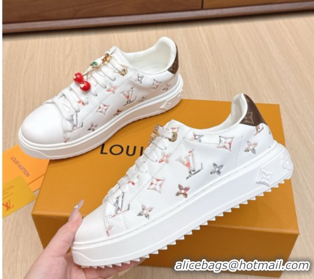 Shop Duplicate Louis Vuitton Time Out Sneakers 4cm in Leather 1AHOOD White/Multicolor 0829016