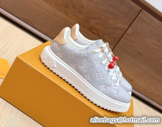 1:1 aaaaa Louis Vuitton Time Out Sneakers 4cm in Grey Leather 0829017