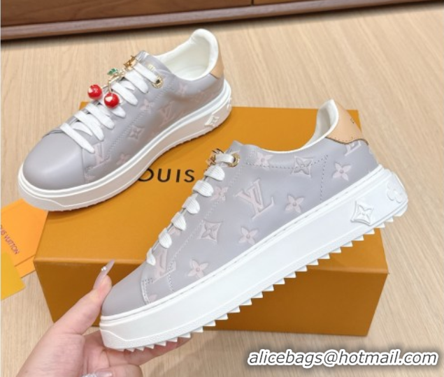 1:1 aaaaa Louis Vuitton Time Out Sneakers 4cm in Grey Leather 0829017