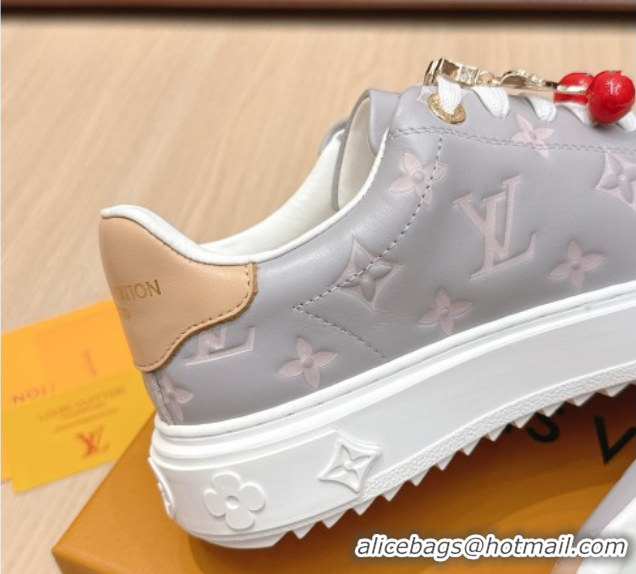 1:1 aaaaa Louis Vuitton Time Out Sneakers 4cm in Grey Leather 0829017