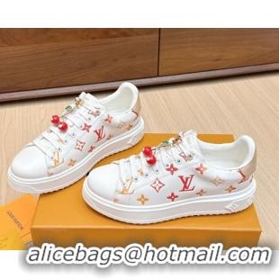 Purchase Louis Vuitton Time Out Sneakers 4cm in Leather 1AHOOD White/Orange 0829018