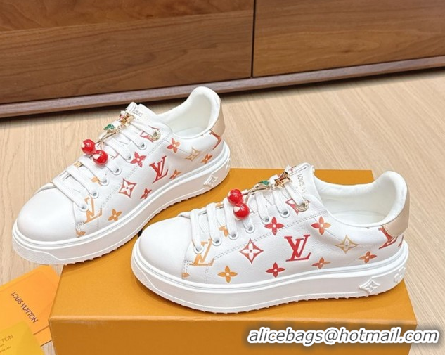 Purchase Louis Vuitton Time Out Sneakers 4cm in Leather 1AHOOD White/Orange 0829018