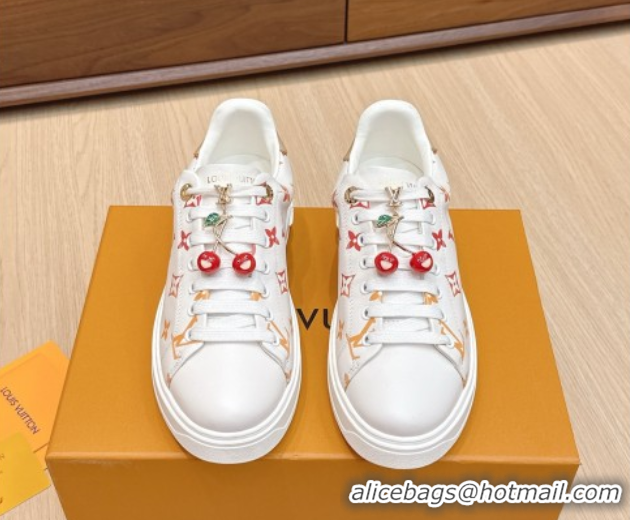 Purchase Louis Vuitton Time Out Sneakers 4cm in Leather 1AHOOD White/Orange 0829018