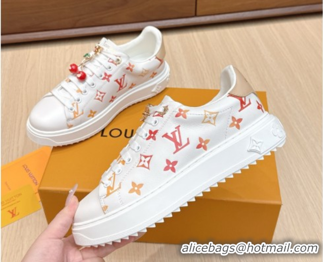 Purchase Louis Vuitton Time Out Sneakers 4cm in Leather 1AHOOD White/Orange 0829018
