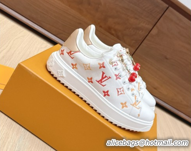 Purchase Louis Vuitton Time Out Sneakers 4cm in Leather 1AHOOD White/Orange 0829018