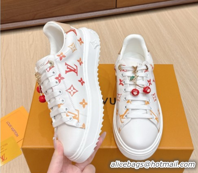 Purchase Louis Vuitton Time Out Sneakers 4cm in Leather 1AHOOD White/Orange 0829018