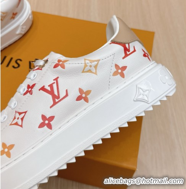 Purchase Louis Vuitton Time Out Sneakers 4cm in Leather 1AHOOD White/Orange 0829018