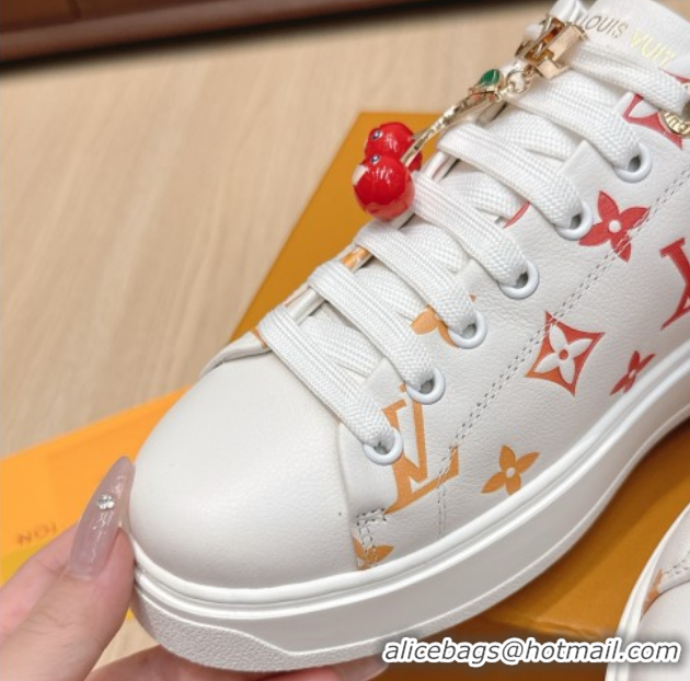 Purchase Louis Vuitton Time Out Sneakers 4cm in Leather 1AHOOD White/Orange 0829018