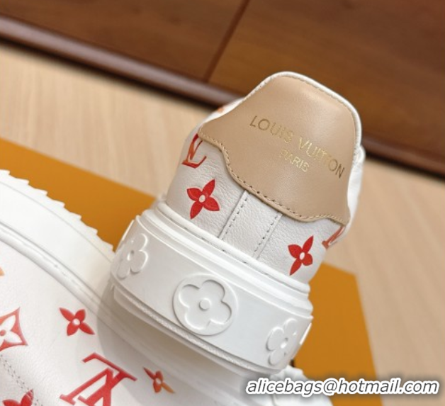 Purchase Louis Vuitton Time Out Sneakers 4cm in Leather 1AHOOD White/Orange 0829018