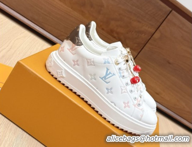 Classic Hot Louis Vuitton Time Out Sneakers 4cm in Leather 1AHOOD White/Blue 0829019