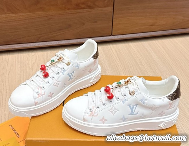 Classic Hot Louis Vuitton Time Out Sneakers 4cm in Leather 1AHOOD White/Blue 0829019
