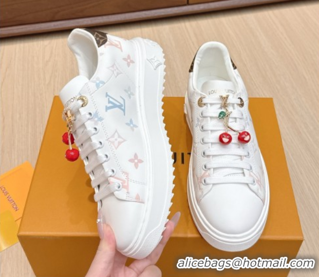 Classic Hot Louis Vuitton Time Out Sneakers 4cm in Leather 1AHOOD White/Blue 0829019