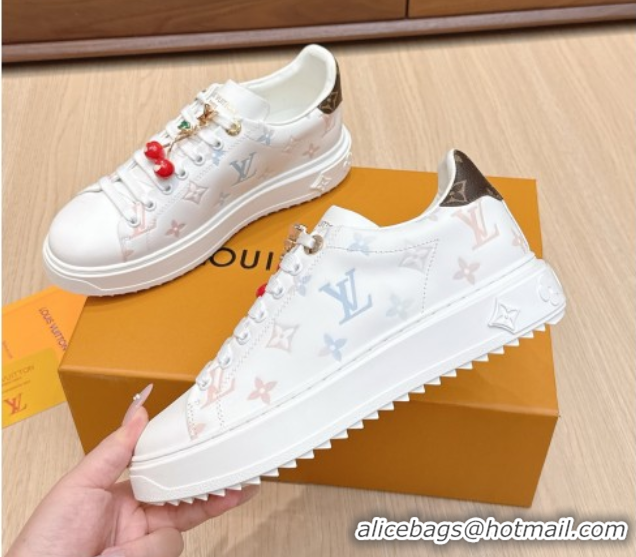 Classic Hot Louis Vuitton Time Out Sneakers 4cm in Leather 1AHOOD White/Blue 0829019
