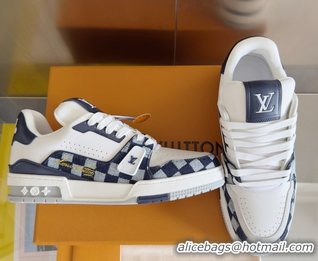 Grade Quality Louis Vuitton LV Trainer Sneakers in Leather and Damier Canvas 1AIN14 White/Blue