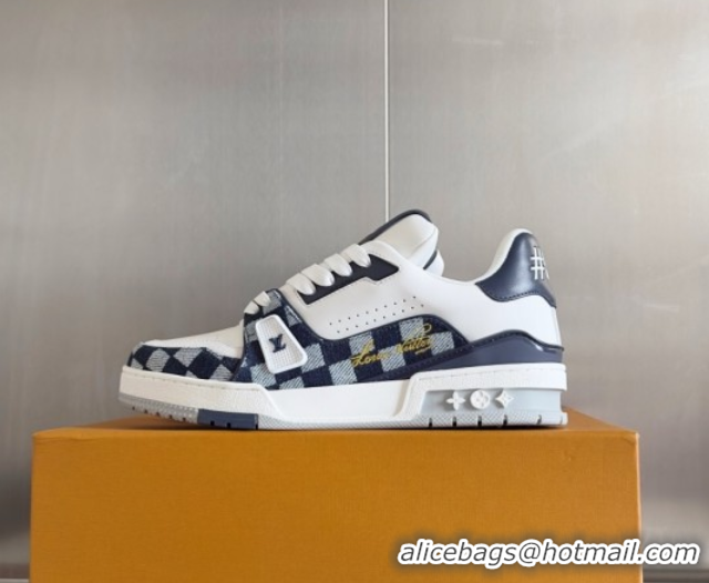 Grade Quality Louis Vuitton LV Trainer Sneakers in Leather and Damier Canvas 1AIN14 White/Blue