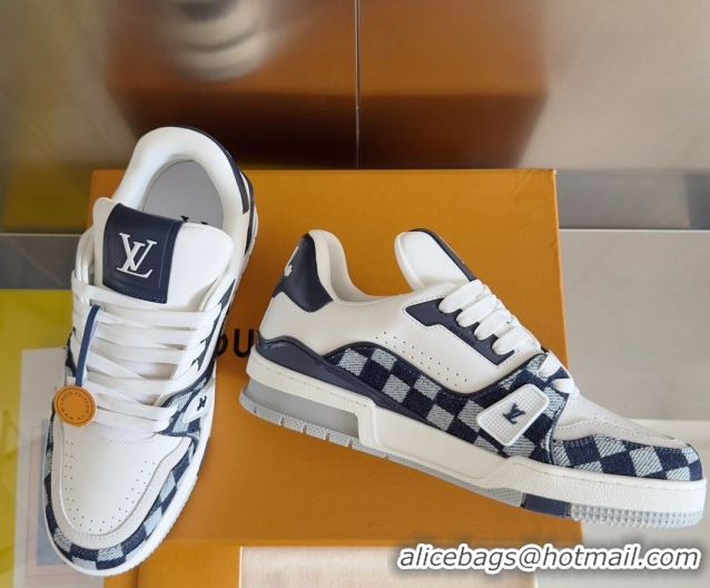 Grade Quality Louis Vuitton LV Trainer Sneakers in Leather and Damier Canvas 1AIN14 White/Blue