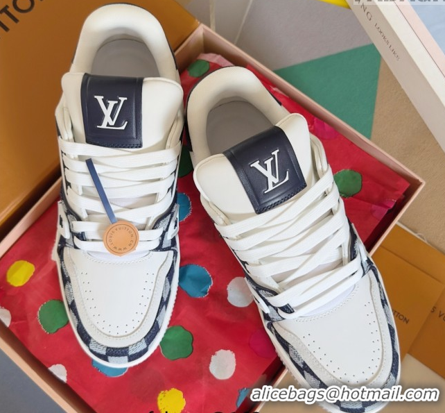 Grade Quality Louis Vuitton LV Trainer Sneakers in Leather and Damier Canvas 1AIN14 White/Blue