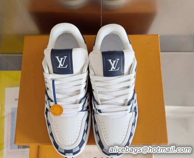 Grade Quality Louis Vuitton LV Trainer Sneakers in Leather and Damier Canvas 1AIN14 White/Blue