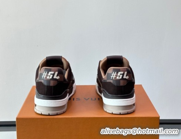 Pretty Style Louis Vuitton LV Trainer Sneakers in Nubuck Leather and Damier Canvas 1AIN14 Brown