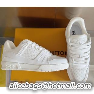 Grade Quality Louis Vuitton LV Trainer Sneakers in Perforated Leather White 0829026