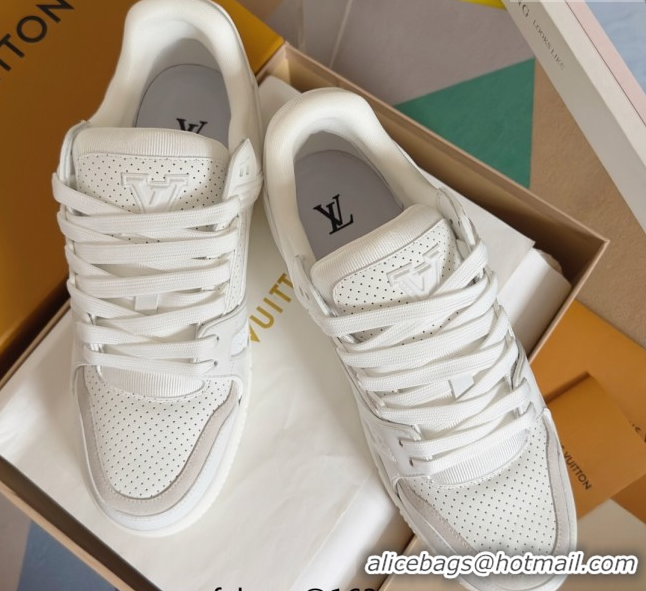 Grade Quality Louis Vuitton LV Trainer Sneakers in Perforated Leather White 0829026