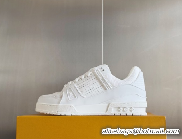 Grade Quality Louis Vuitton LV Trainer Sneakers in Perforated Leather White 0829026