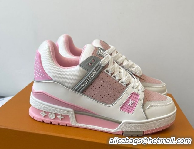 Good Quality Louis Vuitton LV Trainer Sneakers in Perforated Leather 1AHWSM Pink 0829030