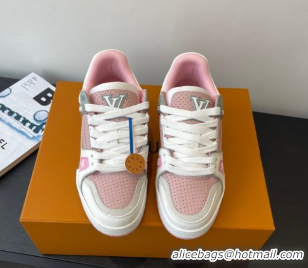 Good Quality Louis Vuitton LV Trainer Sneakers in Perforated Leather 1AHWSM Pink 0829030