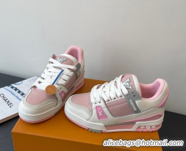 Good Quality Louis Vuitton LV Trainer Sneakers in Perforated Leather 1AHWSM Pink 0829030
