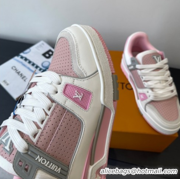 Good Quality Louis Vuitton LV Trainer Sneakers in Perforated Leather 1AHWSM Pink 0829030