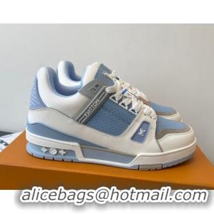 Best Product Louis Vuitton LV Trainer Sneakers in Perforated Leather 1AHWSM Blue 0829031