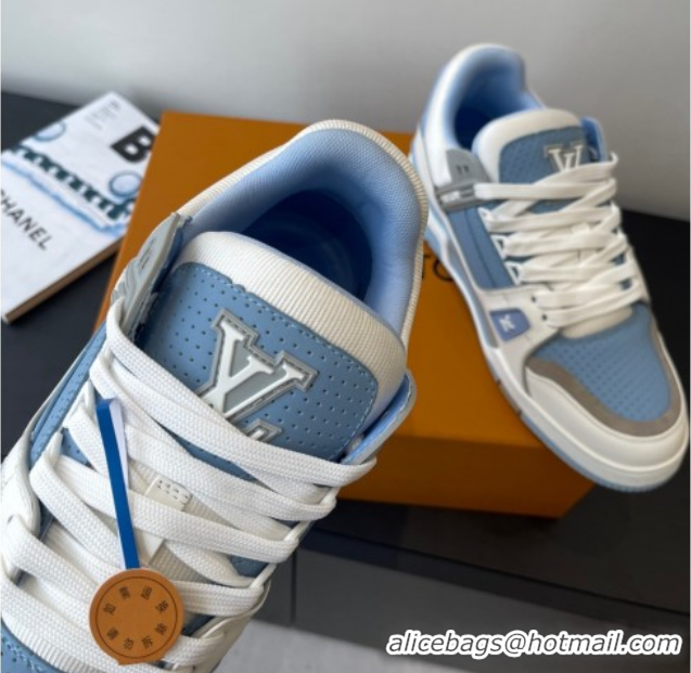 Best Product Louis Vuitton LV Trainer Sneakers in Perforated Leather 1AHWSM Blue 0829031